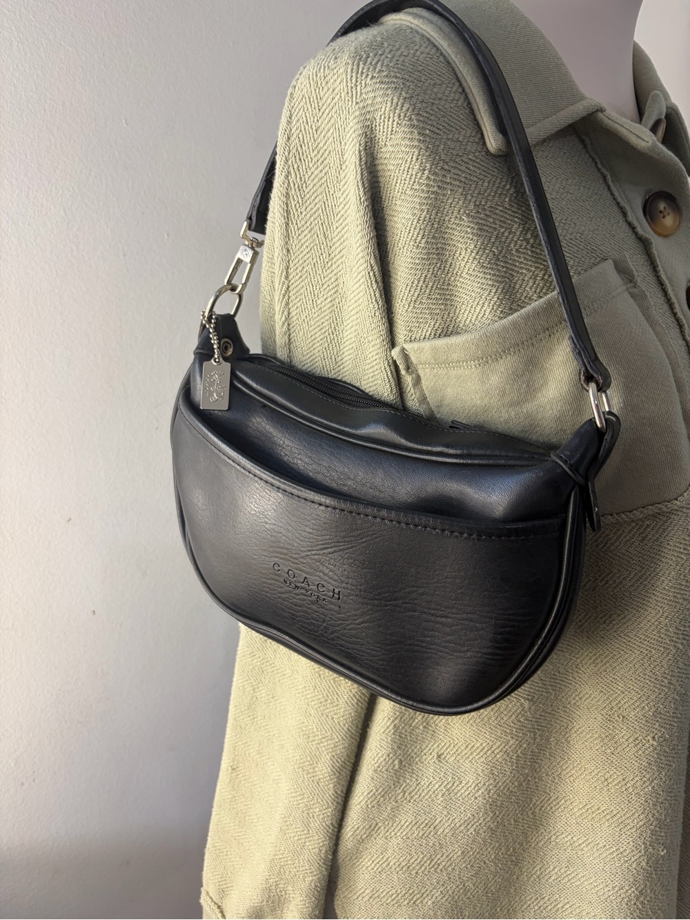 Y2K Rare Coach Black Leather Crescent Shoulder Bag with Silver Hardware